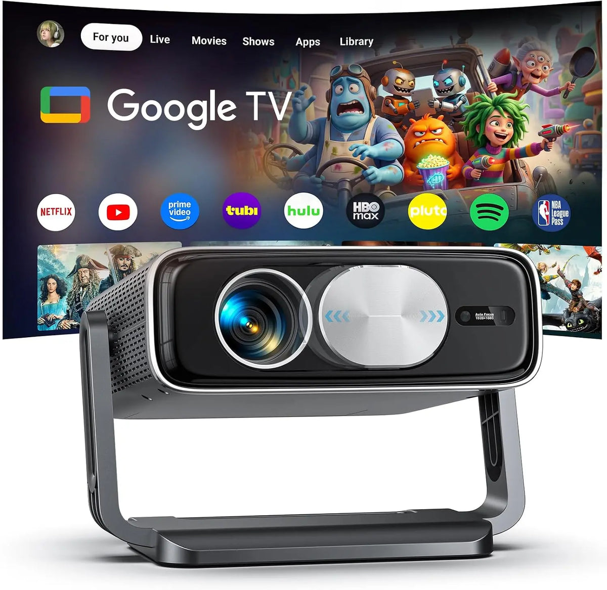 Proyector Pemoon 4K【Google TV】, 3000 ANSI Brillo Proyector Portatil Full HD 1080P, Projector Autofoco, negro