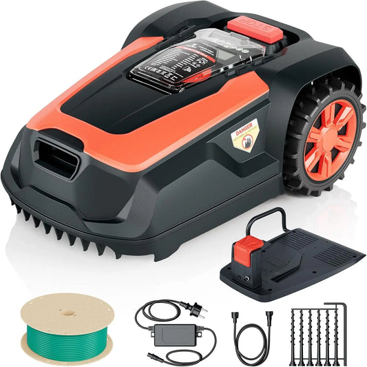 Cortacésped OKAYBOT Robot Cortacésped con Cables Perimetrales 1400 m², Pendiente 47%, Altura de Corte 25-65 mm, Control por App, Sensor de Lluvia