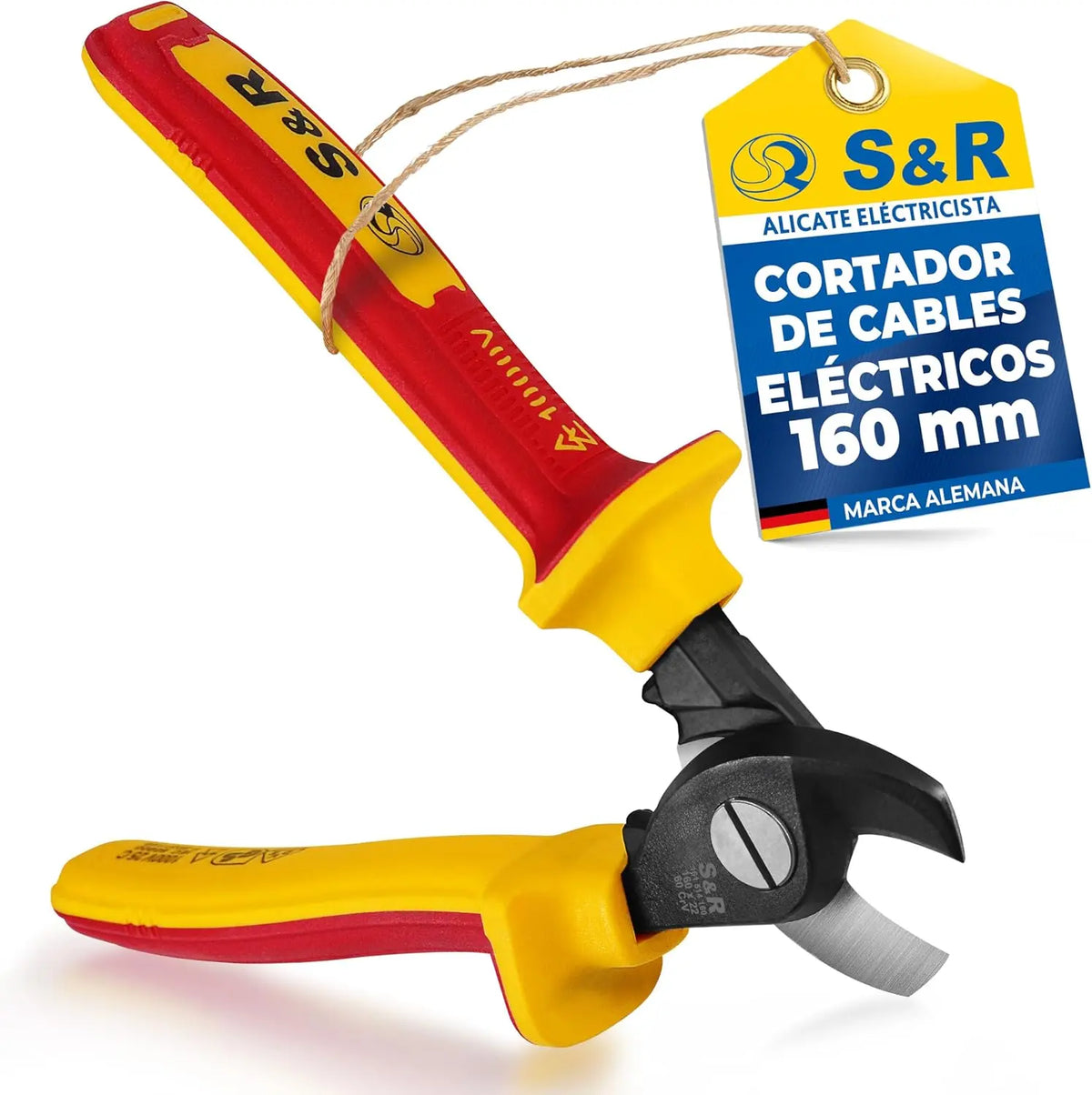 Alicates S&R Alicate Cortacables electricista aislado.Alicate corte diagonal, amarillo