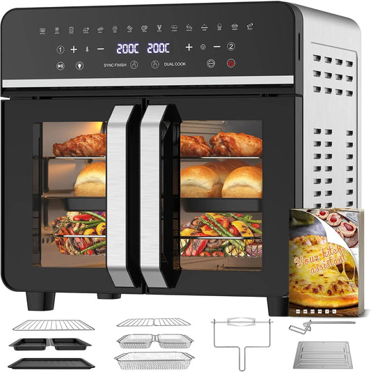 Horno Emphsism 23L Freidora de Aire Familiar, Mini Horno Zona Cocción Única/Doble,Sep Temp, negro