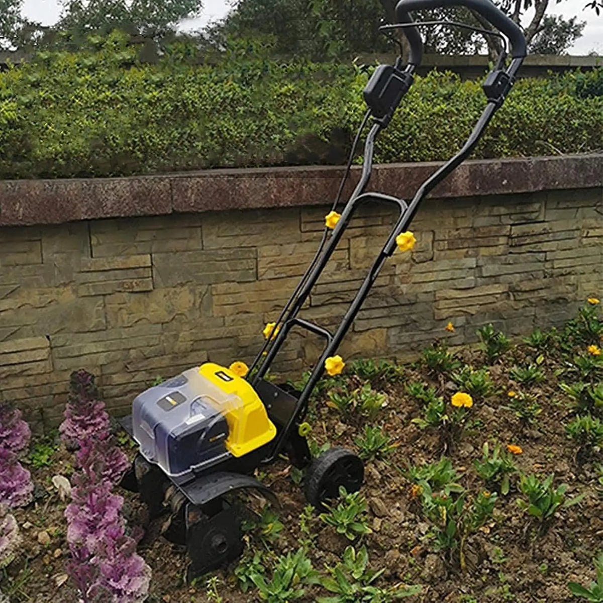 Motoazada FLTRGO SEVEEZ Motoazada eléctrica inalámbrica, rotavator/cultivador de jardín con 4 Cuchillas, marrón