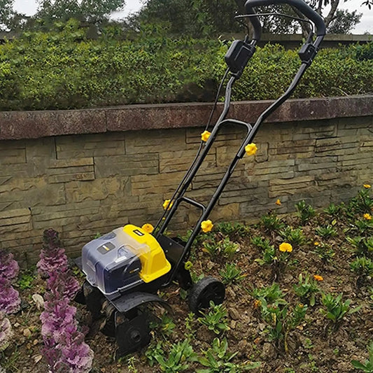 Motoazada FLTRGO SEVEEZ Motoazada eléctrica inalámbrica, rotavator/cultivador de jardín con 4 Cuchillas, marrón
