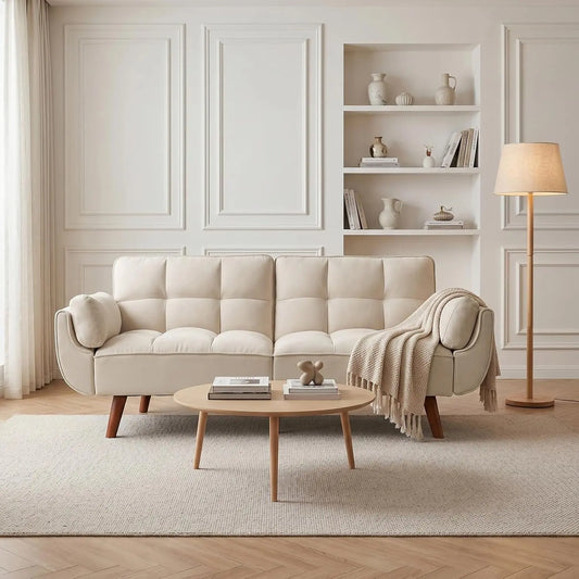 Sofá JIEXI cama de tela moderna de 3 plazas, sofá futón convertible con 3 ángulos ajustables, gris/beis