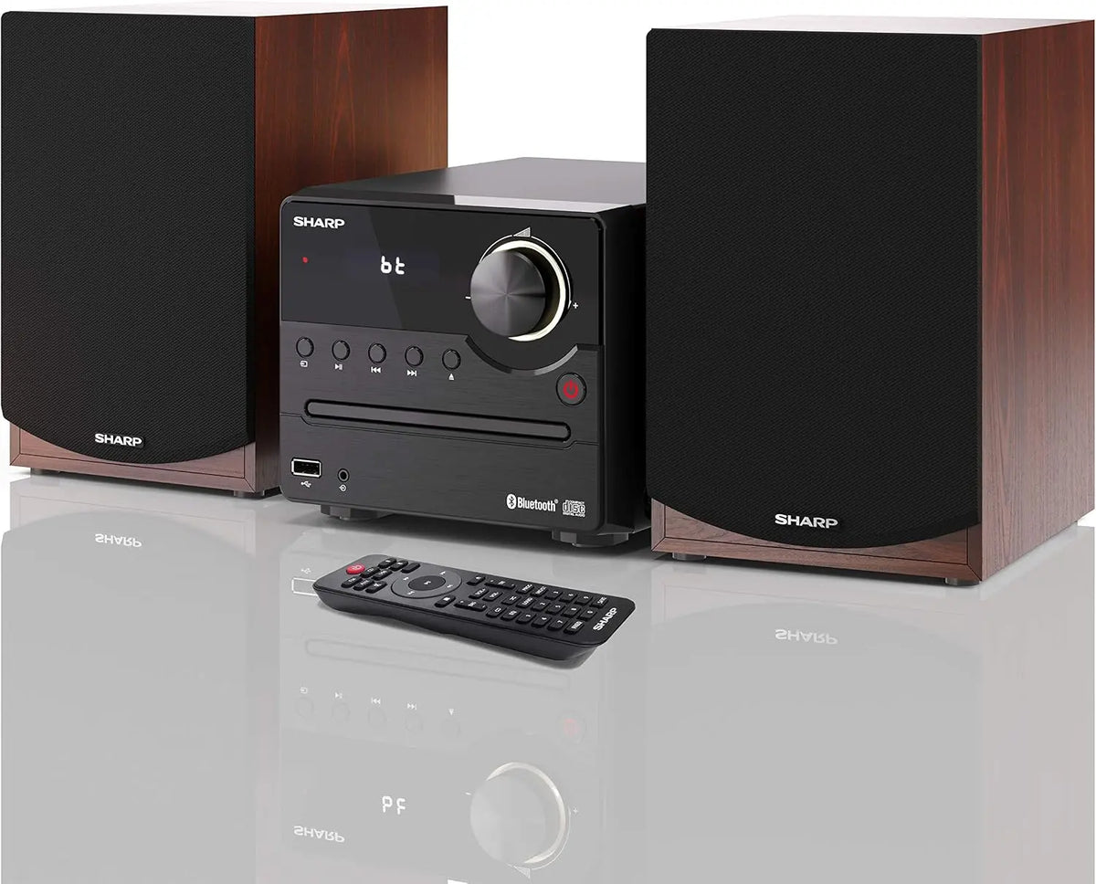 Sharp XL-B512(BR) Microcadena Sound System Estereo con Radio FM, Bluetooth v5.0, CD-MP3, reproducción USB, Altavoces de Madera y 45W Color Marron