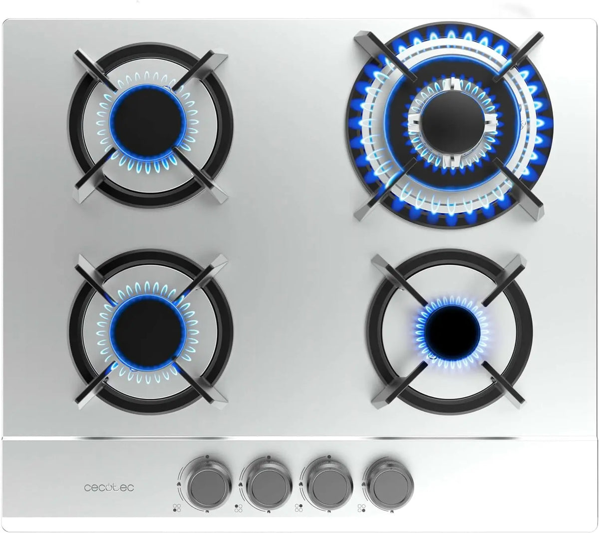 Placa de cocina Cecotec Placa de Gas Butano y preparada para Gas Natural 4 Fuegos Bolero Squad G 4200S Inox. 8000W. Acero Inoxidable, plata