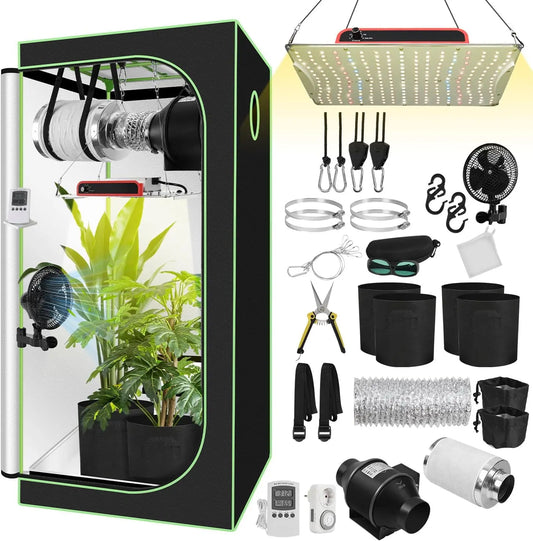 Ventilador Daromigo Juego completo de tienda de campaña para cultivo, 80 x 80 x 160 cm, con lámpara LED regulable, negro