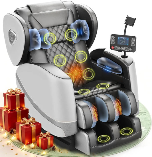 Sillón de masaje Gegcucey de cuerpo entero con gravedad cero, 14 ruedas y 8 airbags confortables, gris