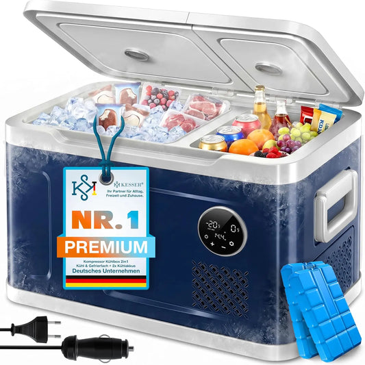 Frigorífico KESSER Nevera eléctrica de compresor 2 en 1, congelador eléctrico de 31 litros, control táctil LED, 12/24V y 230V, azul