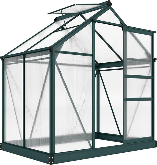 Outsunny Invernadero de aluminio con ventana de techo, puerta, 190 x 132 x 201 cm, para plantas con cimento, para tomates, verde