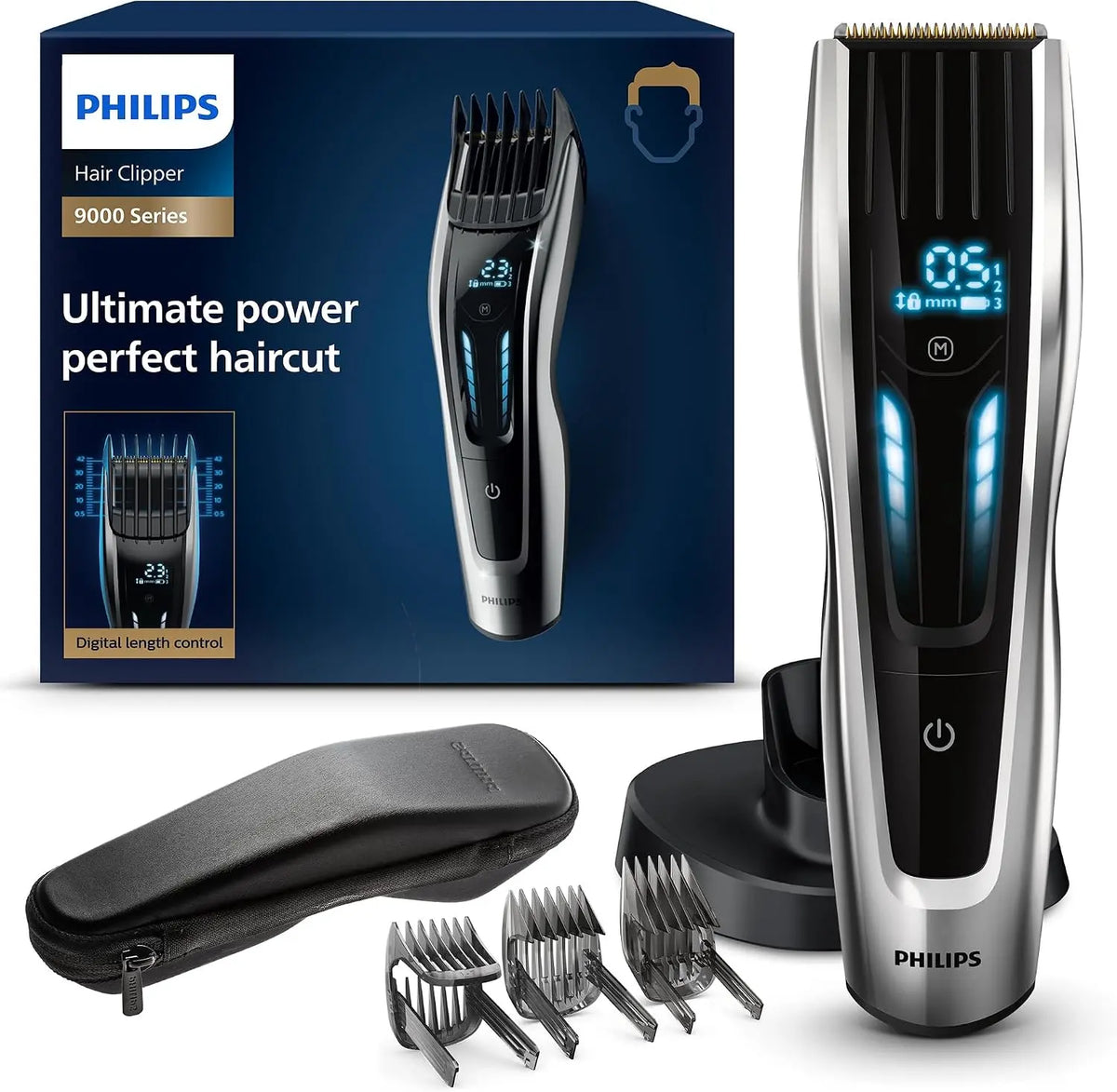 Cortapelos Philips Philips Hair Clipper Series 9000 con interfaz de cambio digital (modelo HC9450/20), negro